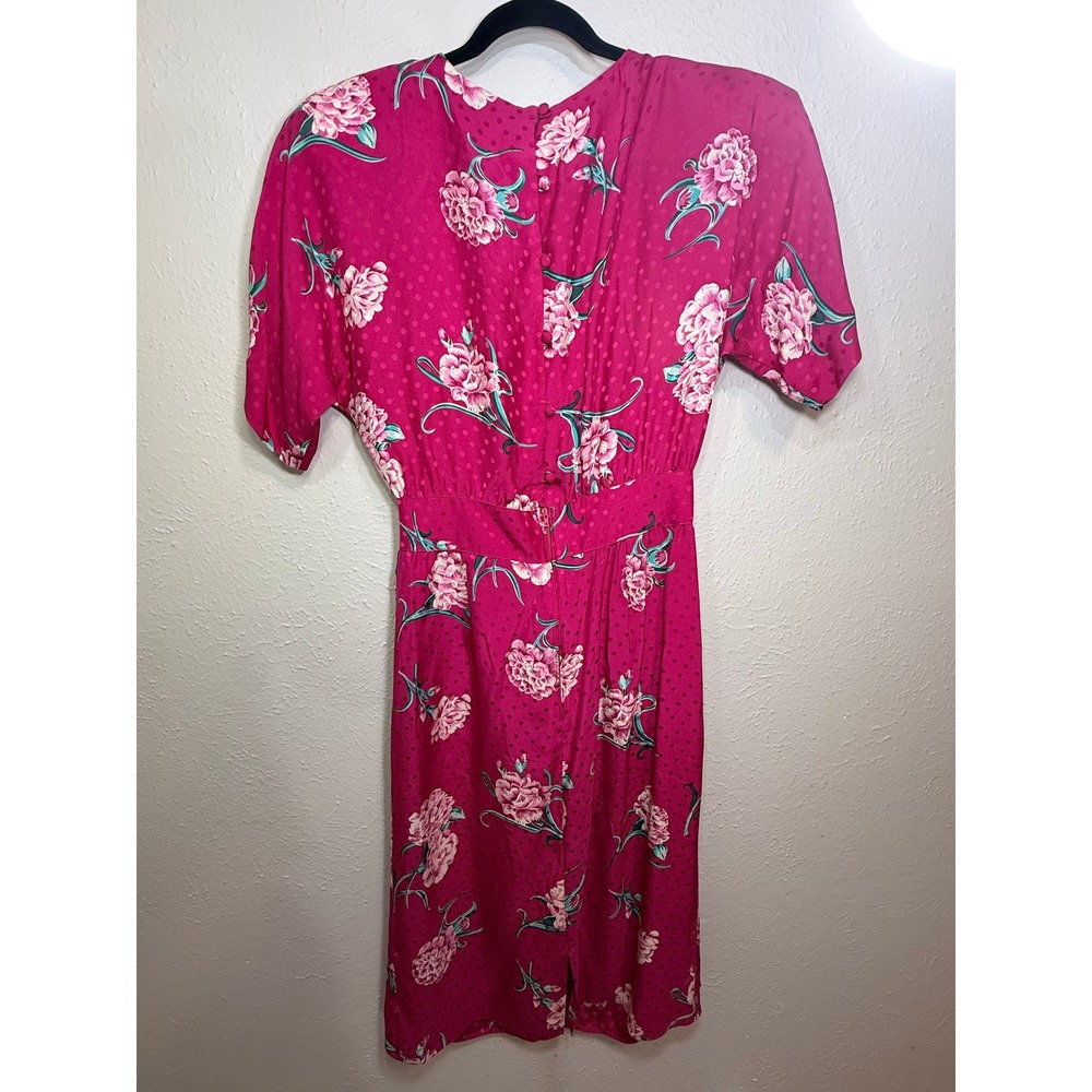 VTG Maggy London by Jeannene Booher 100% Silk Dress Vivid Pink Floral Size 10